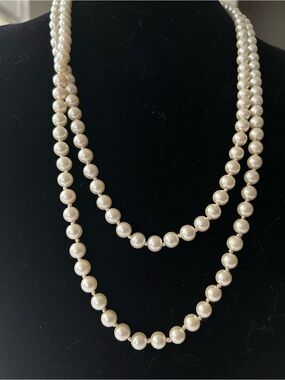 Extra long 60” 8mm one strand faux, knotted pearls